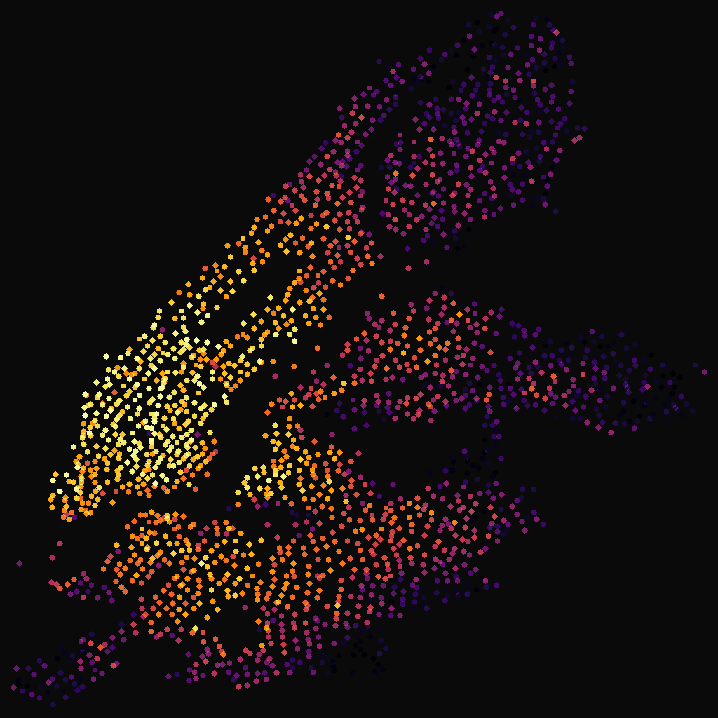 Urban trip density rendered by DataRaster, 5.1M Citibike trip starts